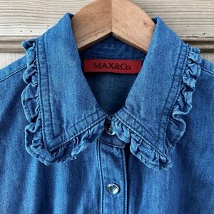 Max&co Women's Denim Shirt Ruffle Collar
